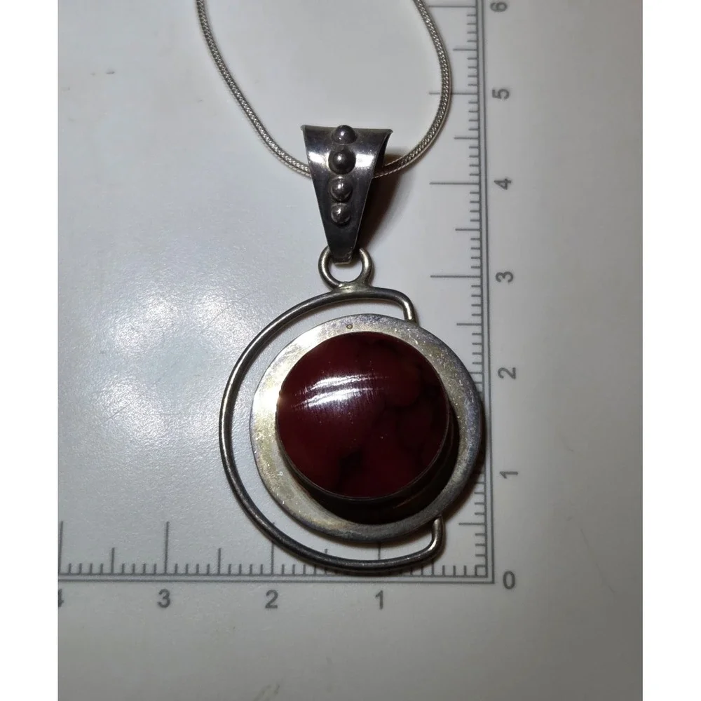 Vintage Sterling Silver & Jasper Modernist Pendant 18